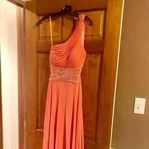 Cache long coral evening gown, size 6.